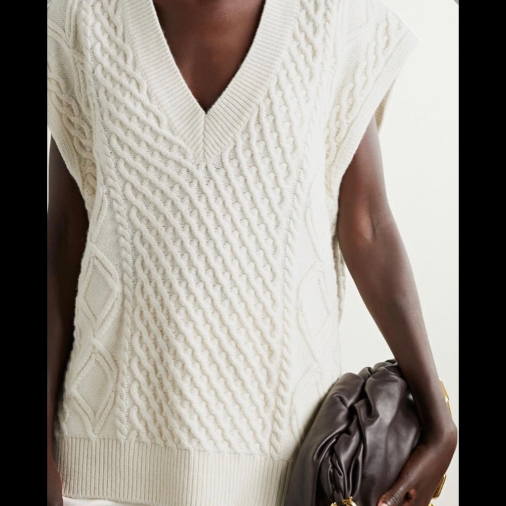 Frankie Shop Ecru oversized cable knit v neck sweater vest